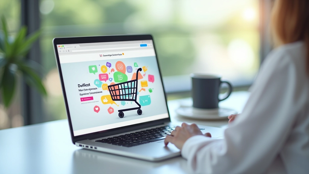 Modern laptop displaying an online store interface with product catalog and shopping features