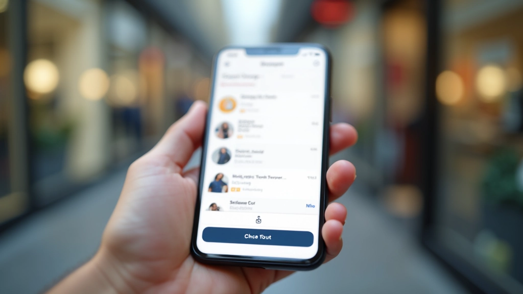 Smartphone screen showing mobile-optimized shopping cart with stacked product items, scrollable list, and sticky checkout button at bottom