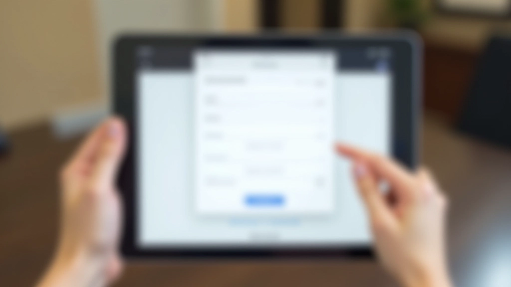 Tablet screen showing checkout form with organized input fields, proper labeling, and visual hierarchy for easy completion