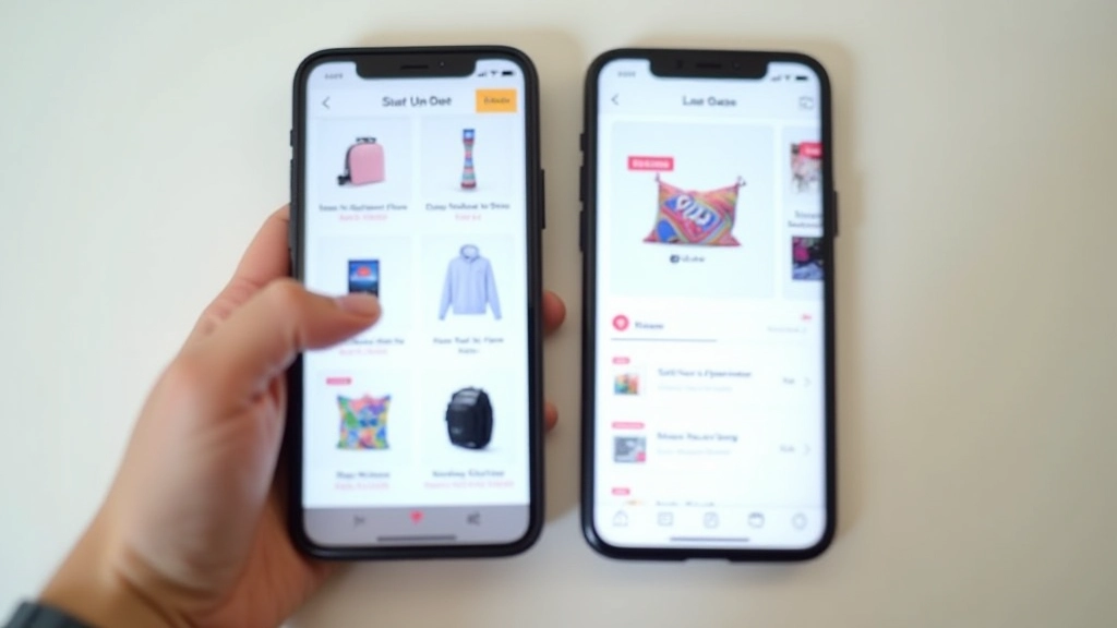 Mobile phone displaying Shopee and Lazada store interface with product categories and filters